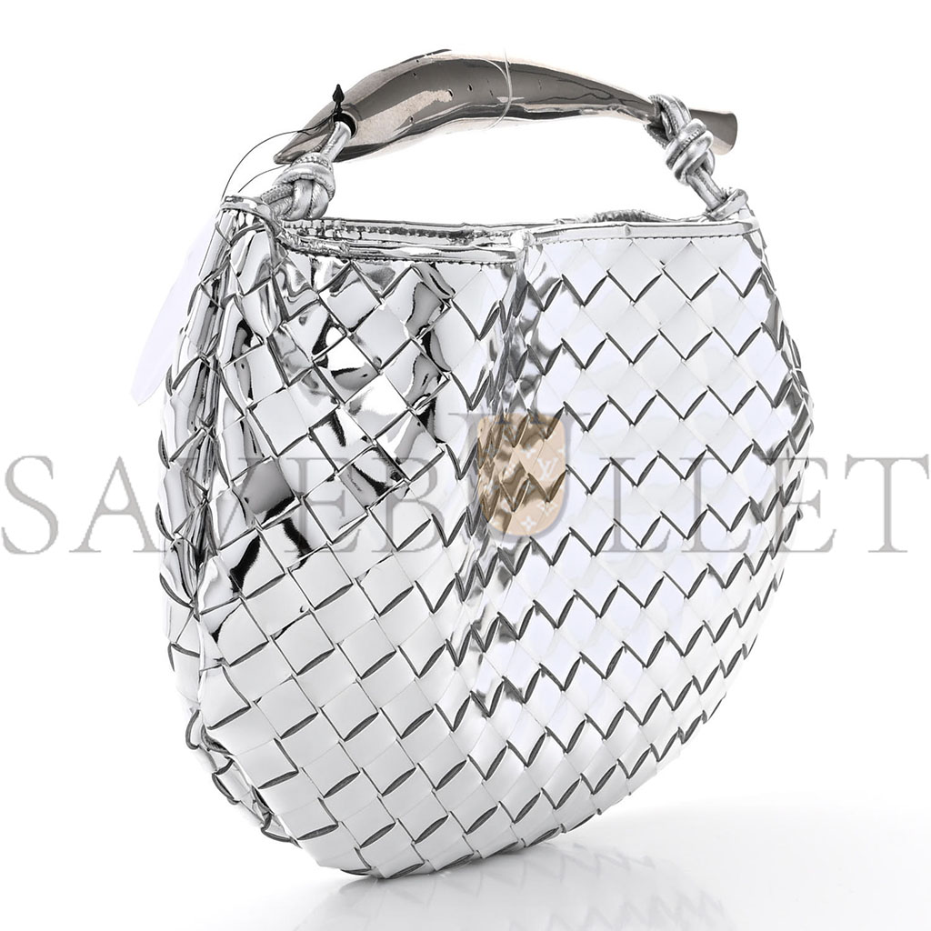 BOTTEGA VENETA MIRROR LAMINATED NAPPA INTRECCIATO SARDINE BAG SILVER  (33*24*3cm)